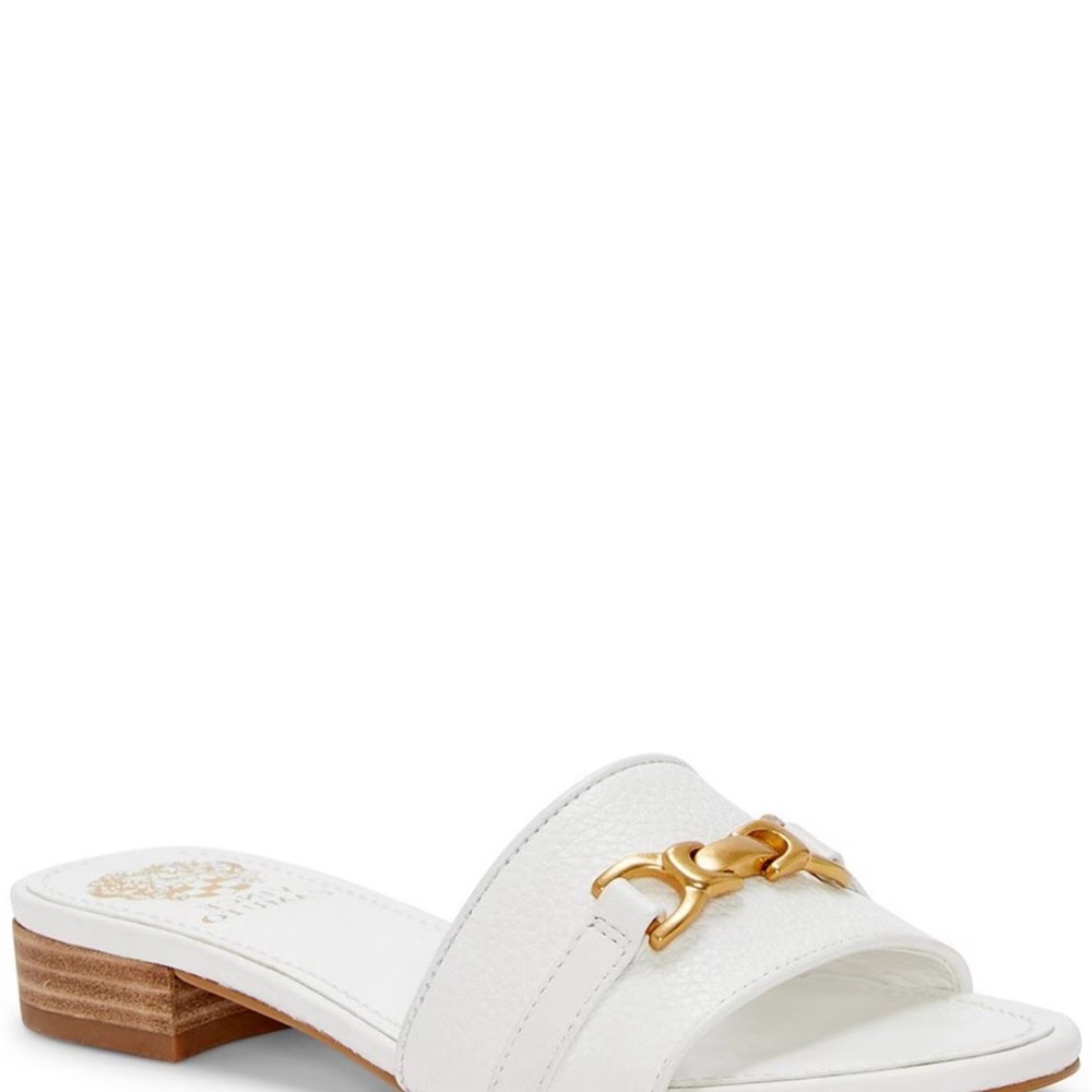 Vince Camuto White Mules with Gold Detail